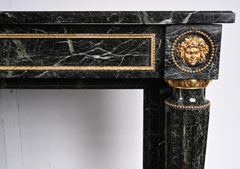 Louis XVI style mantel in Vert de Mer marble with detached columns Louis XVI style mantel in Vert de Mer marble with detached columns-7