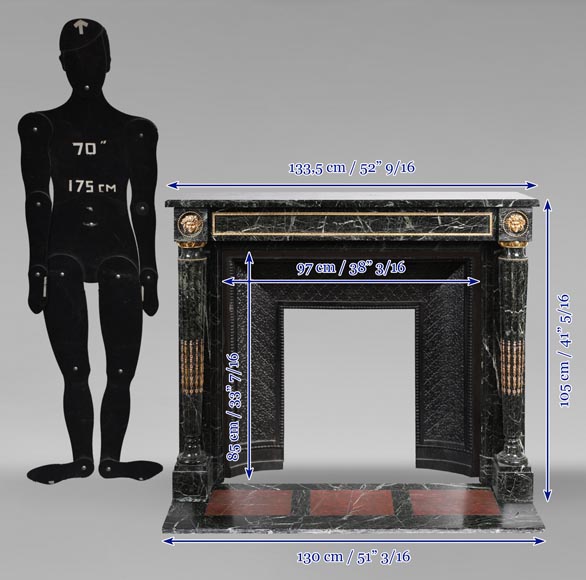 Louis XVI style mantel in Vert de Mer marble with detached columns Louis XVI style mantel in Vert de Mer marble with detached columns-12