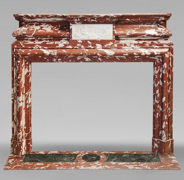 Louis XIV style mantel in Incarnat Turquin marble, decorated by a Poseidon carved in statuary marble Louis XIV style mantel in Incarnat Turquin marble, decorated by a Poseidon carved in statuary marble-0