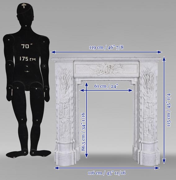 Napoleon III style mantel in Carrara marble with wheat ears Napoleon III style mantel in Carrara marble with wheat ears-17