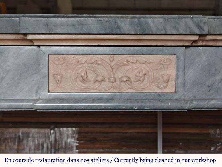 Louis XVI style mantel with detached columns in Turquin and Rose marble from Portugal Louis XVI style mantel with detached columns in Turquin and Rose marble from Portugal-1