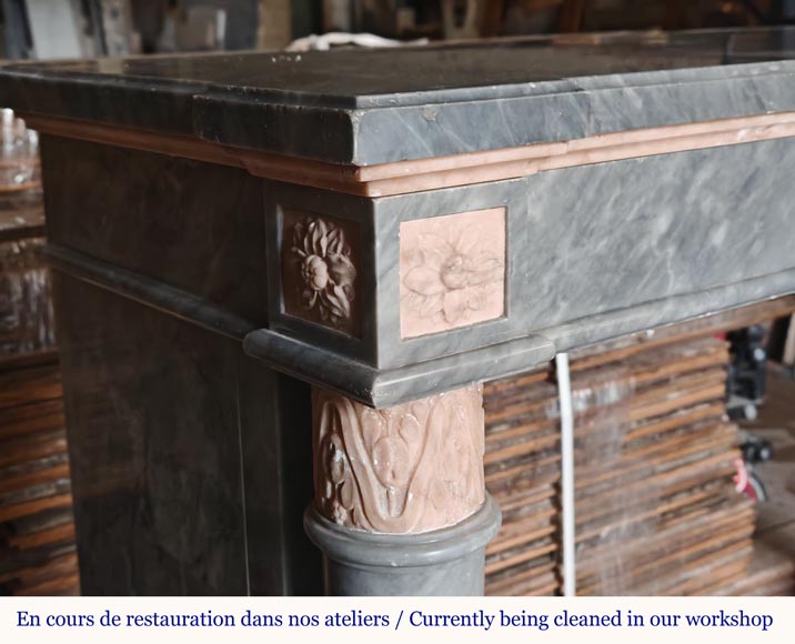Louis XVI style mantel with detached columns in Turquin and Rose marble from Portugal Louis XVI style mantel with detached columns in Turquin and Rose marble from Portugal-3