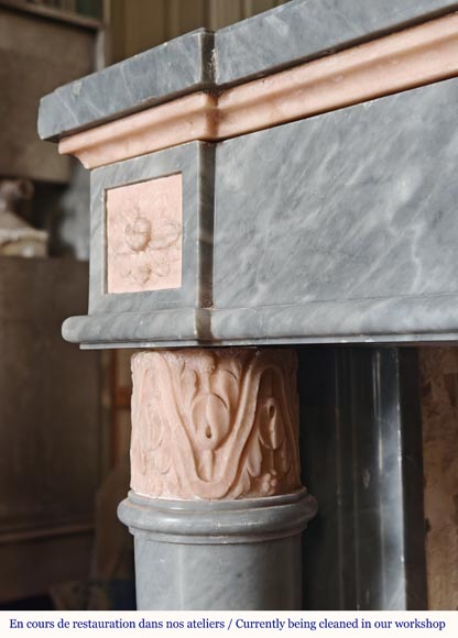 Louis XVI style mantel with detached columns in Turquin and Rose marble from Portugal Louis XVI style mantel with detached columns in Turquin and Rose marble from Portugal-4