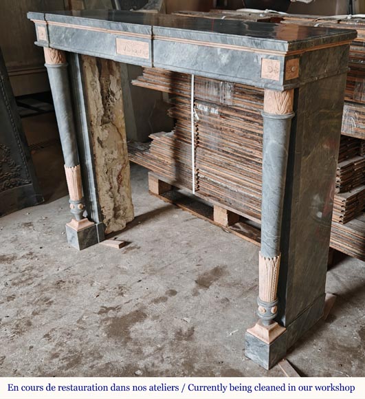 Louis XVI style mantel with detached columns in Turquin and Rose marble from Portugal Louis XVI style mantel with detached columns in Turquin and Rose marble from Portugal-6