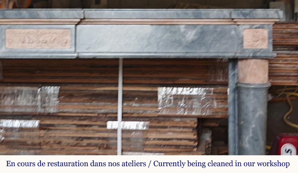 Louis XVI style mantel with detached columns in Turquin and Rose marble from Portugal Louis XVI style mantel with detached columns in Turquin and Rose marble from Portugal-7