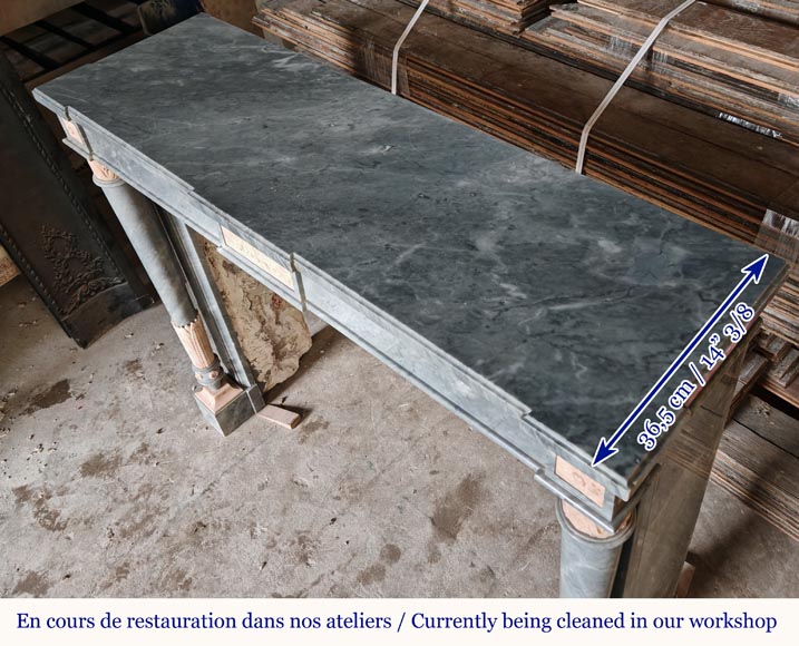 Louis XVI style mantel with detached columns in Turquin and Rose marble from Portugal Louis XVI style mantel with detached columns in Turquin and Rose marble from Portugal-9