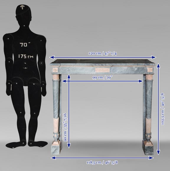 Louis XVI style mantel with detached columns in Turquin and Rose marble from Portugal Louis XVI style mantel with detached columns in Turquin and Rose marble from Portugal-11