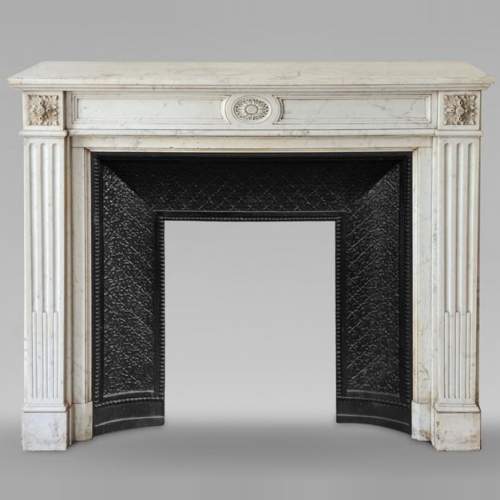 Louis XVI style carved in Carrara marble mantel with flower