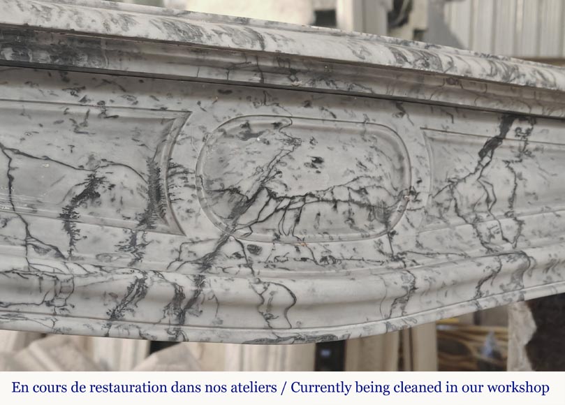 Louis XV style fireplace, Pompadour model, curved, in blue flowered marble Louis XV style fireplace, Pompadour model, curved, in blue flowered marble-1