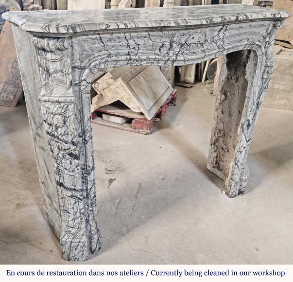 Louis XV style fireplace, Pompadour model, curved, in blue flowered marble Louis XV style fireplace, Pompadour model, curved, in blue flowered marble-2