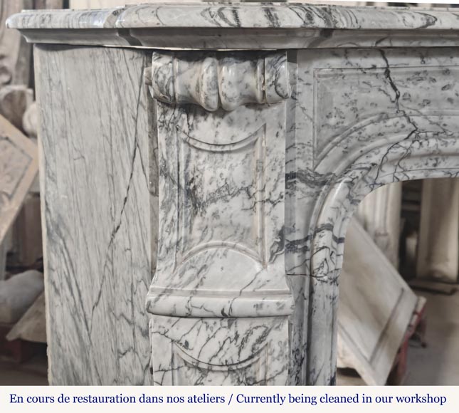 Louis XV style fireplace, Pompadour model, curved, in blue flowered marble Louis XV style fireplace, Pompadour model, curved, in blue flowered marble-3