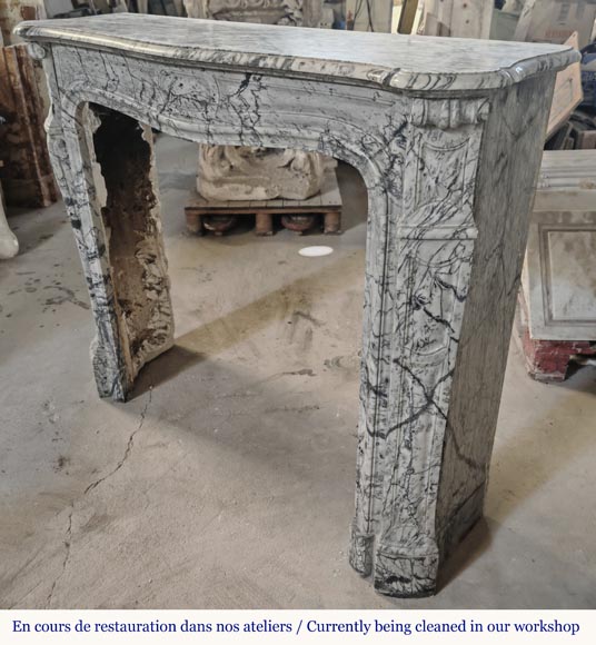 Louis XV style fireplace, Pompadour model, curved, in blue flowered marble Louis XV style fireplace, Pompadour model, curved, in blue flowered marble-5
