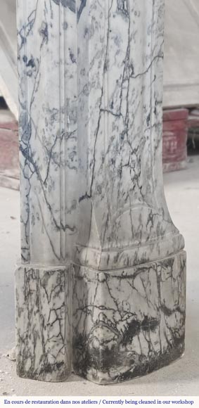 Louis XV style fireplace, Pompadour model, curved, in blue flowered marble Louis XV style fireplace, Pompadour model, curved, in blue flowered marble-7