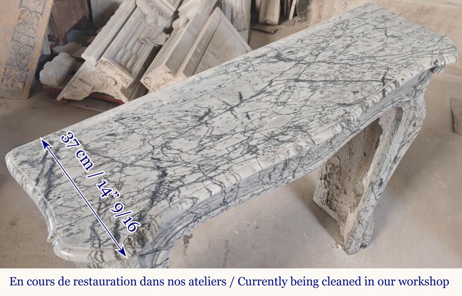 Louis XV style fireplace, Pompadour model, curved, in blue flowered marble Louis XV style fireplace, Pompadour model, curved, in blue flowered marble-8