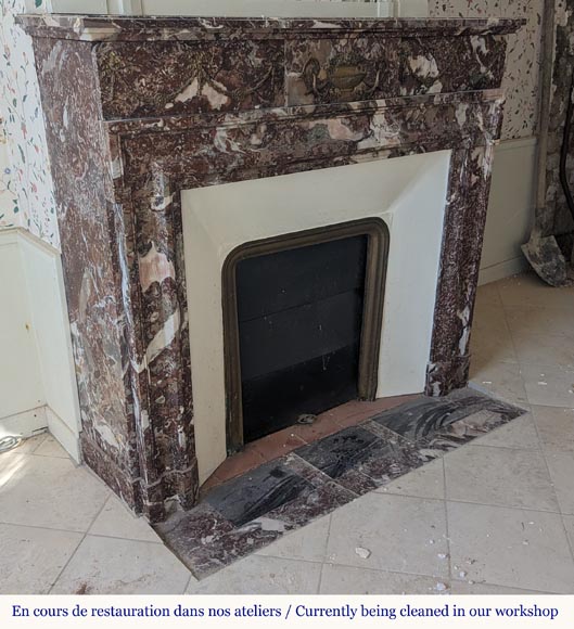 Louis XIV style mantel in Rouge de Rance marble adorned with bronze ornaments Louis XIV style mantel in Rouge de Rance marble adorned with bronze ornaments-2