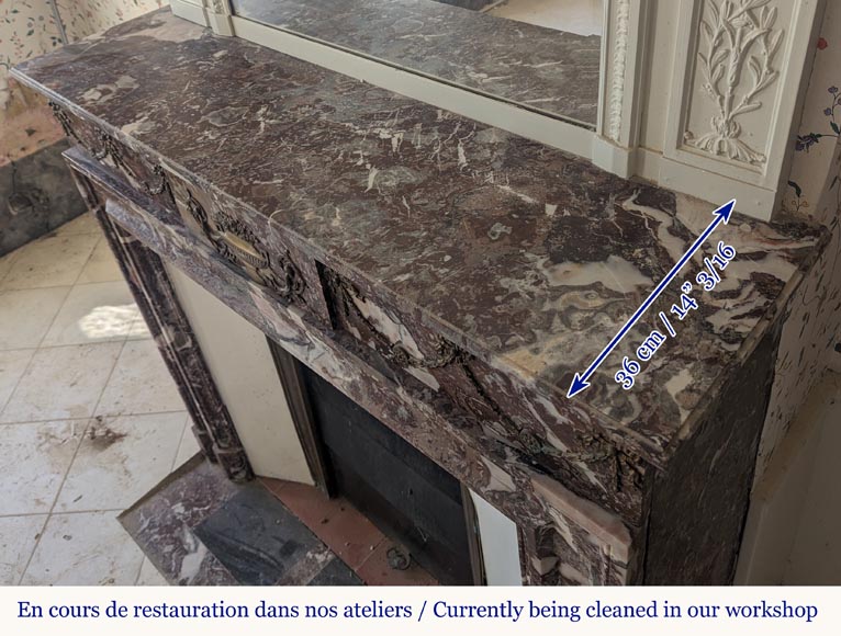 Louis XIV style mantel in Rouge de Rance marble adorned with bronze ornaments Louis XIV style mantel in Rouge de Rance marble adorned with bronze ornaments-10