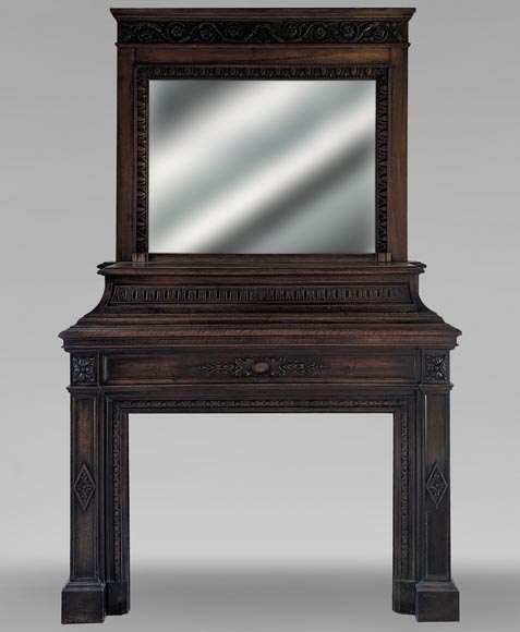 Napoleon III style walnut wood mantel with overmantel Napoleon III style walnut wood mantel with overmantel-0