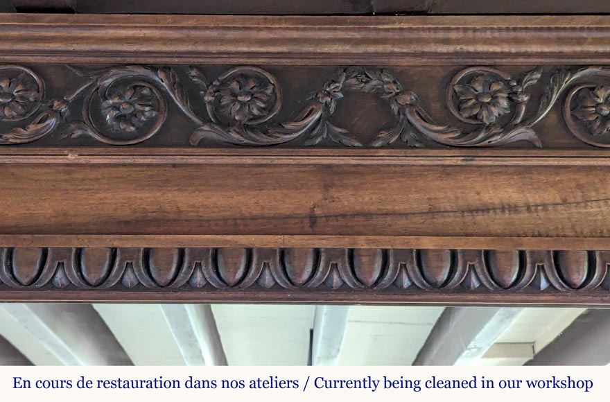 Napoleon III style walnut wood mantel with overmantel Napoleon III style walnut wood mantel with overmantel-2