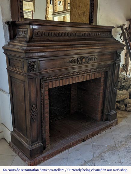 Napoleon III style walnut wood mantel with overmantel Napoleon III style walnut wood mantel with overmantel-6