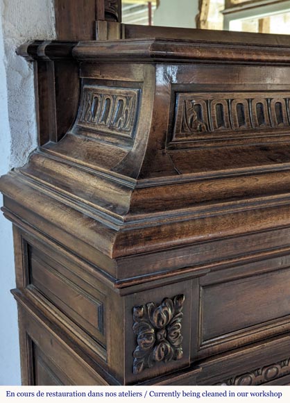 Napoleon III style walnut wood mantel with overmantel Napoleon III style walnut wood mantel with overmantel-7