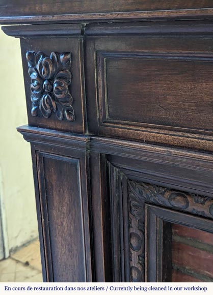 Napoleon III style walnut wood mantel with overmantel Napoleon III style walnut wood mantel with overmantel-8