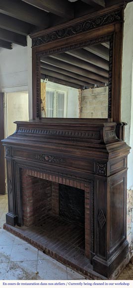 Napoleon III style walnut wood mantel with overmantel Napoleon III style walnut wood mantel with overmantel-10