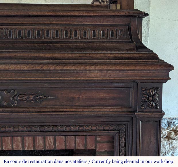 Napoleon III style walnut wood mantel with overmantel Napoleon III style walnut wood mantel with overmantel-11