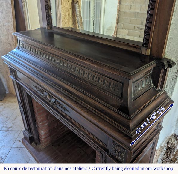Napoleon III style walnut wood mantel with overmantel Napoleon III style walnut wood mantel with overmantel-13