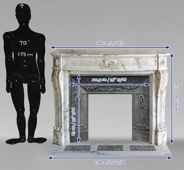 Louis XVI style curved mantel in Arabescato marble Louis XVI style curved mantel in Arabescato marble -10