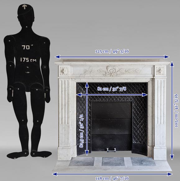 Louis XVI style Carrara marble mantel decorated with a laurel wreath Louis XVI style Carrara marble mantel decorated with a laurel wreath-10