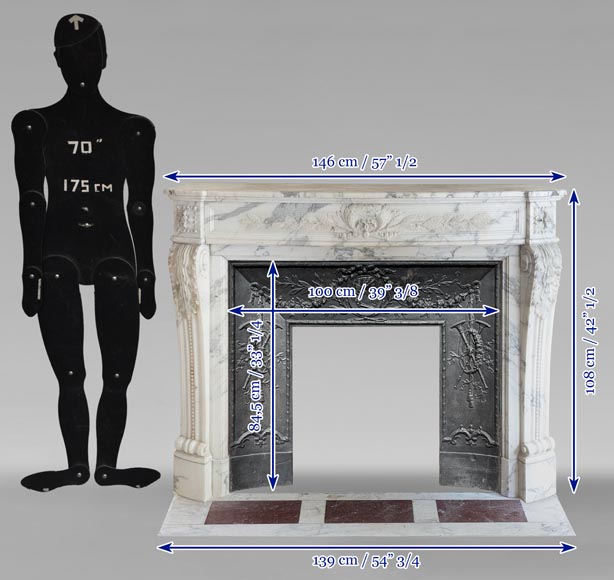 Curved Louis XVI style mantel in Arabescato marble decorated with a laurel wreath Curved Louis XVI style mantel in Arabescato marble decorated with a laurel wreath-13