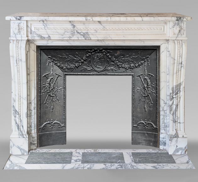 Louis XVI style mantel in Arabescato marble with pearl entablature Louis XVI style mantel in Arabescato marble with pearl entablature-0