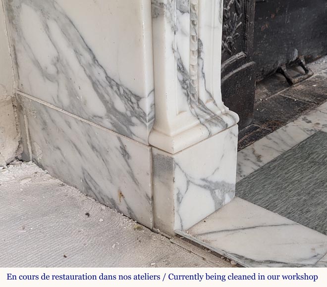 Louis XVI style mantel in Arabescato marble with pearl entablature Louis XVI style mantel in Arabescato marble with pearl entablature-4