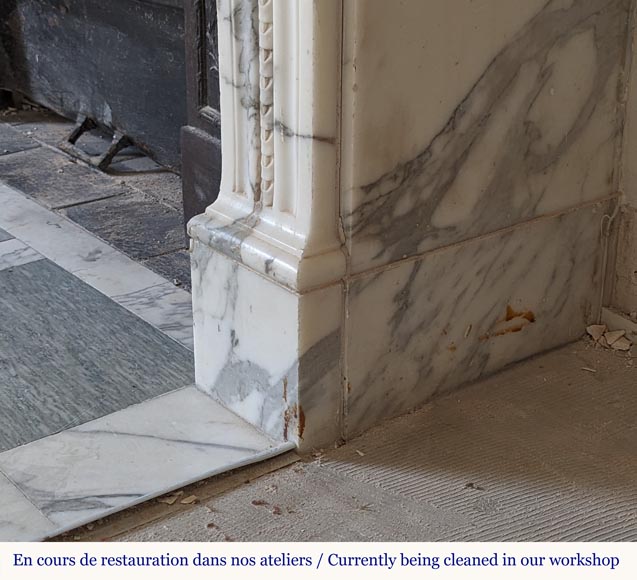 Louis XVI style mantel in Arabescato marble with pearl entablature Louis XVI style mantel in Arabescato marble with pearl entablature-8