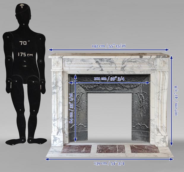 Louis XVI style mantel in Arabescato marble decorated with a frieze of pearls Louis XVI style mantel in Arabescato marble decorated with a frieze of pearls-10