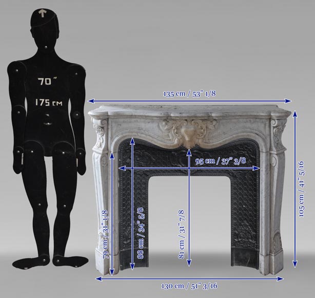 Louis XV style mantel in Carrara marble Louis XV style mantel in Carrara marble-9