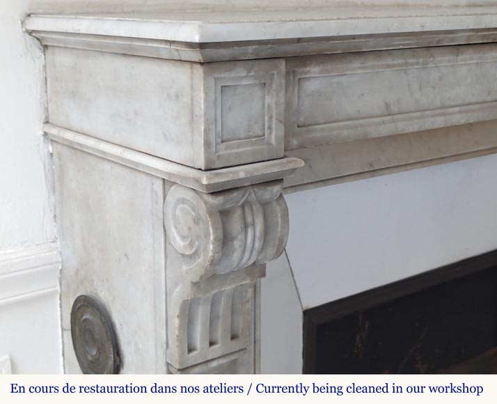 Napoleon III style mantel with modillion in Carrara marble Napoleon III style mantel with modillion in Carrara marble-3