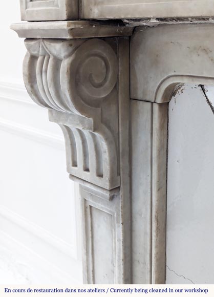 Napoleon III style mantel with modillion in Carrara marble Napoleon III style mantel with modillion in Carrara marble-4