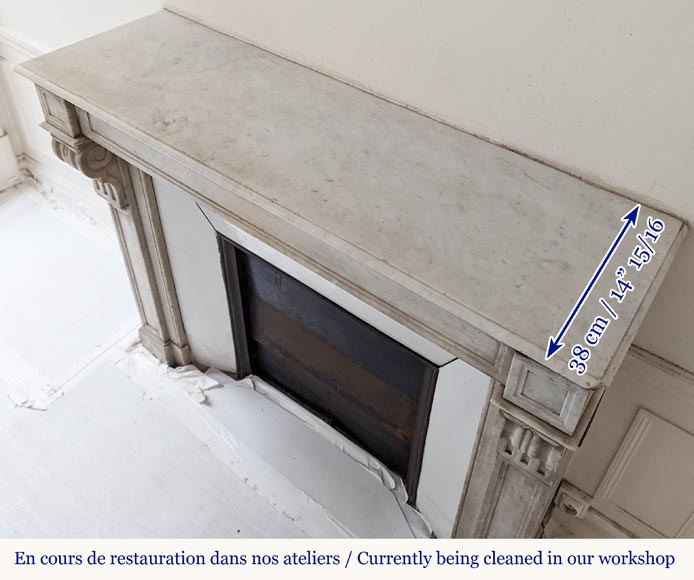 Napoleon III style mantel with modillion in Carrara marble Napoleon III style mantel with modillion in Carrara marble-9