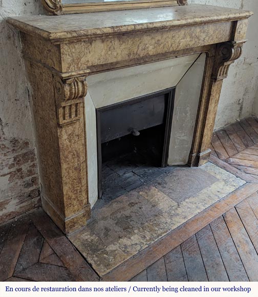 Napoleon III style mantel with modillion in Brocatelle marble Napoleon III style mantel with modillion in Brocatelle marble-2