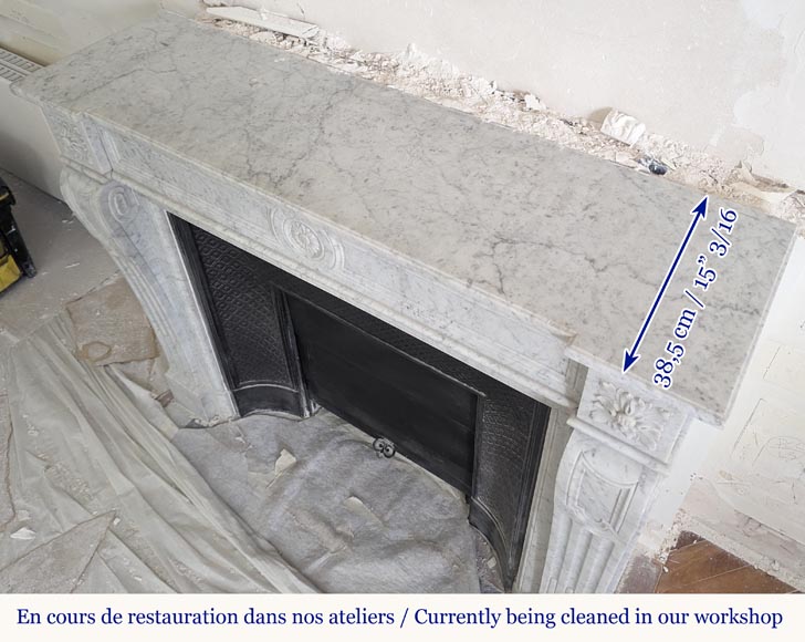 Cheminée de style Louis XVI en marbre de Carrare ornée d'un tournesol Cheminée de style Louis XVI en marbre de Carrare ornée d'un tournesol-10