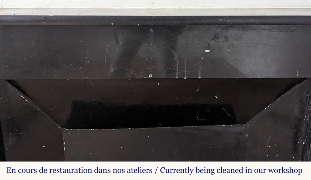 Napoleon III style simple mantel in black speckled marble Napoleon III style simple mantel in black speckled marble-1