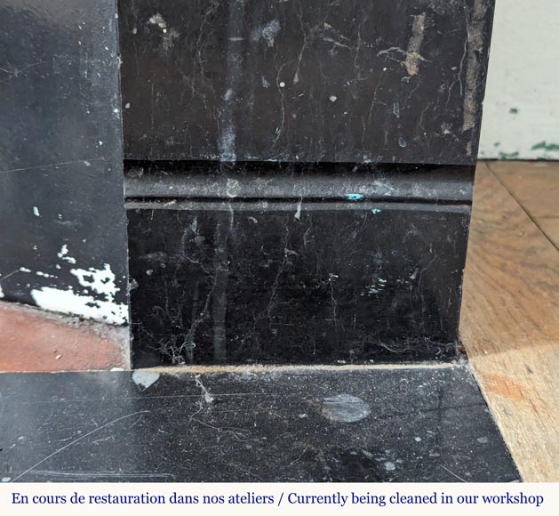 Napoleon III style simple mantel in black speckled marble Napoleon III style simple mantel in black speckled marble-7