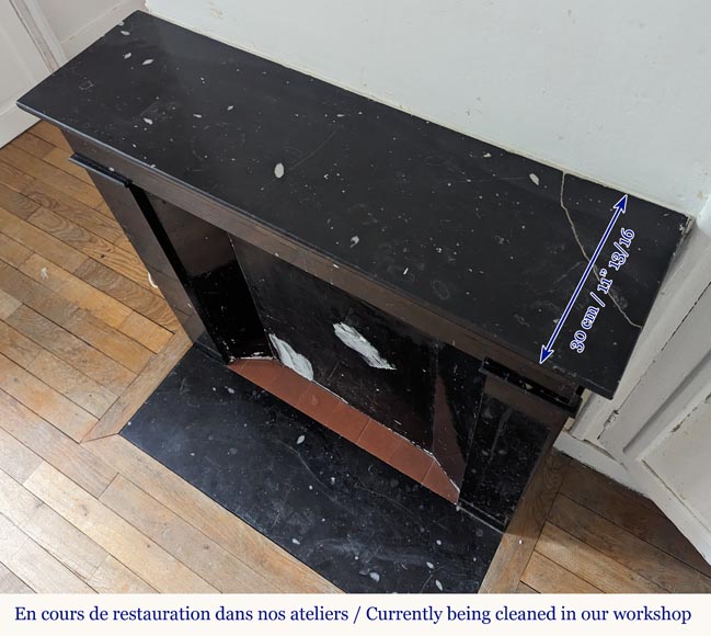 Napoleon III style simple mantel in black speckled marble Napoleon III style simple mantel in black speckled marble-8