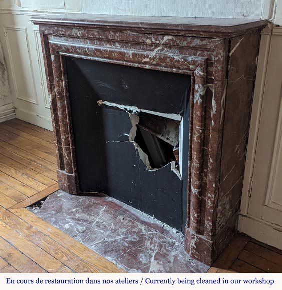 Louis XIV style mantel in Rouge du Nord marble Louis XIV style mantel in Rouge du Nord marble-5