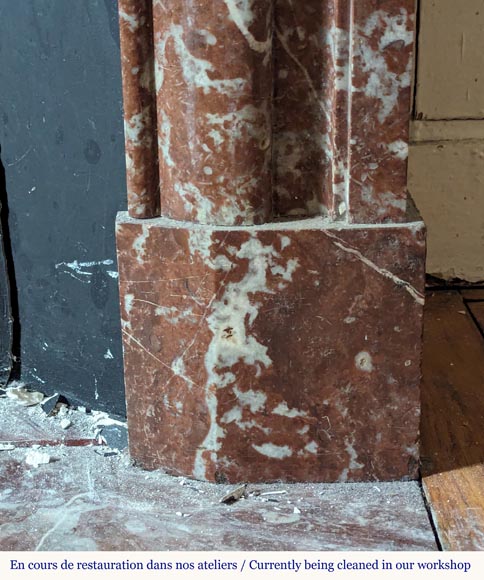 Louis XIV style mantel in Rouge du Nord marble Louis XIV style mantel in Rouge du Nord marble-7