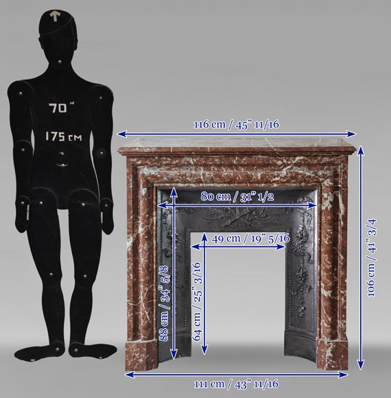 Louis XIV style mantel in Rouge du Nord marble Louis XIV style mantel in Rouge du Nord marble-9