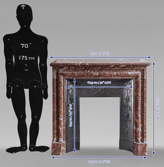 Louis XIV style mantel in Rouge du Nord marble Louis XIV style mantel in Rouge du Nord marble-9