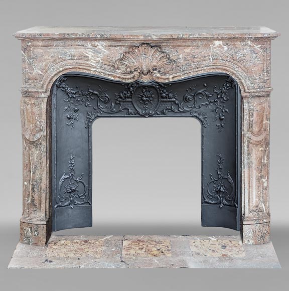 Louis XV style mantel in Red of the North marble with curved shells-0