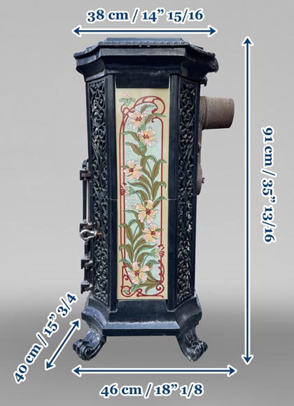 GODIN, Cast Iron Stove with Art Nouveau Floral Decor, 19th-20th Century GODIN, Cast Iron Stove with Art Nouveau Floral Decor, 19th-20th Century-8